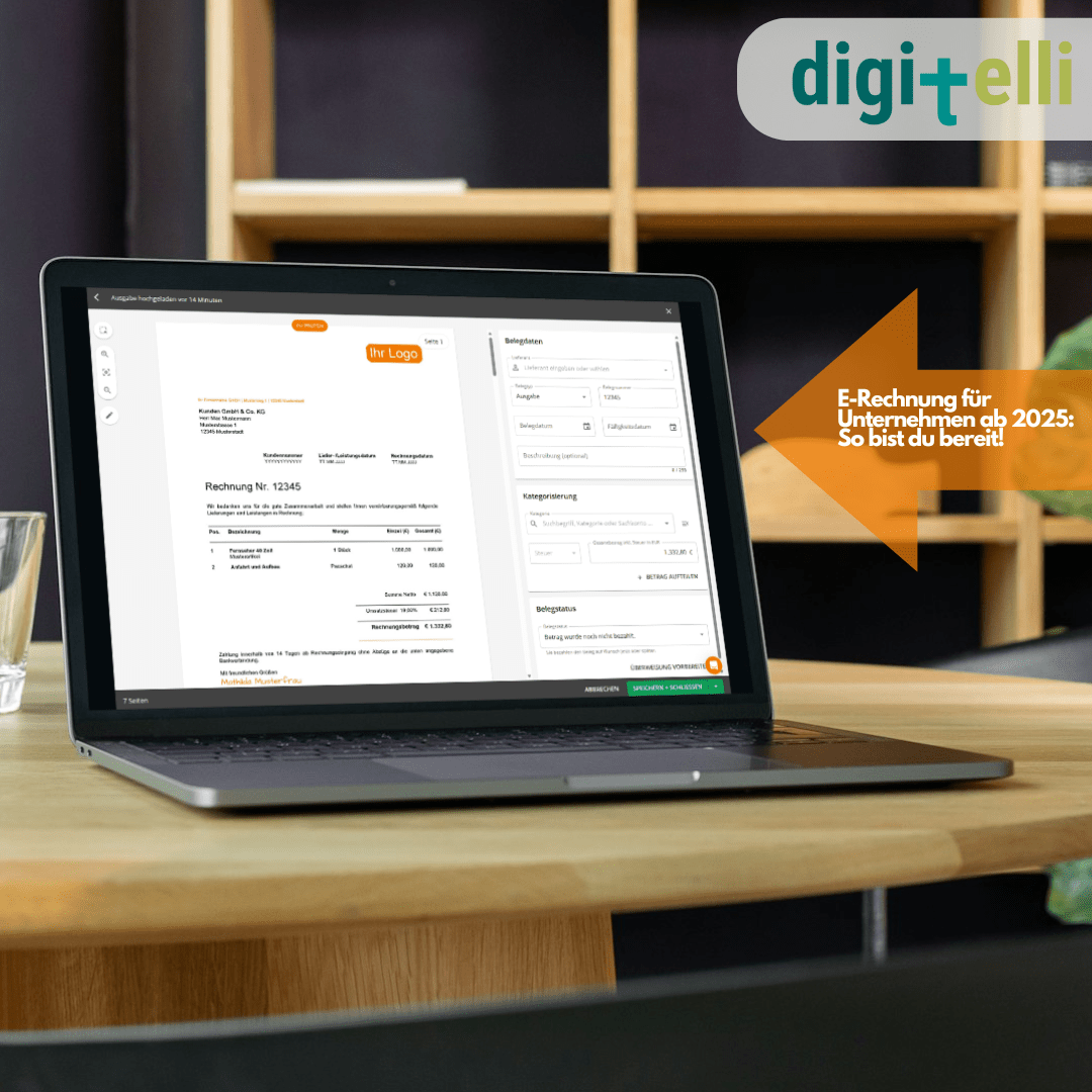 Digitale E-Rechnung auf Laptop als Vorbereitung auf die E-Rechnungspflicht ab 2025