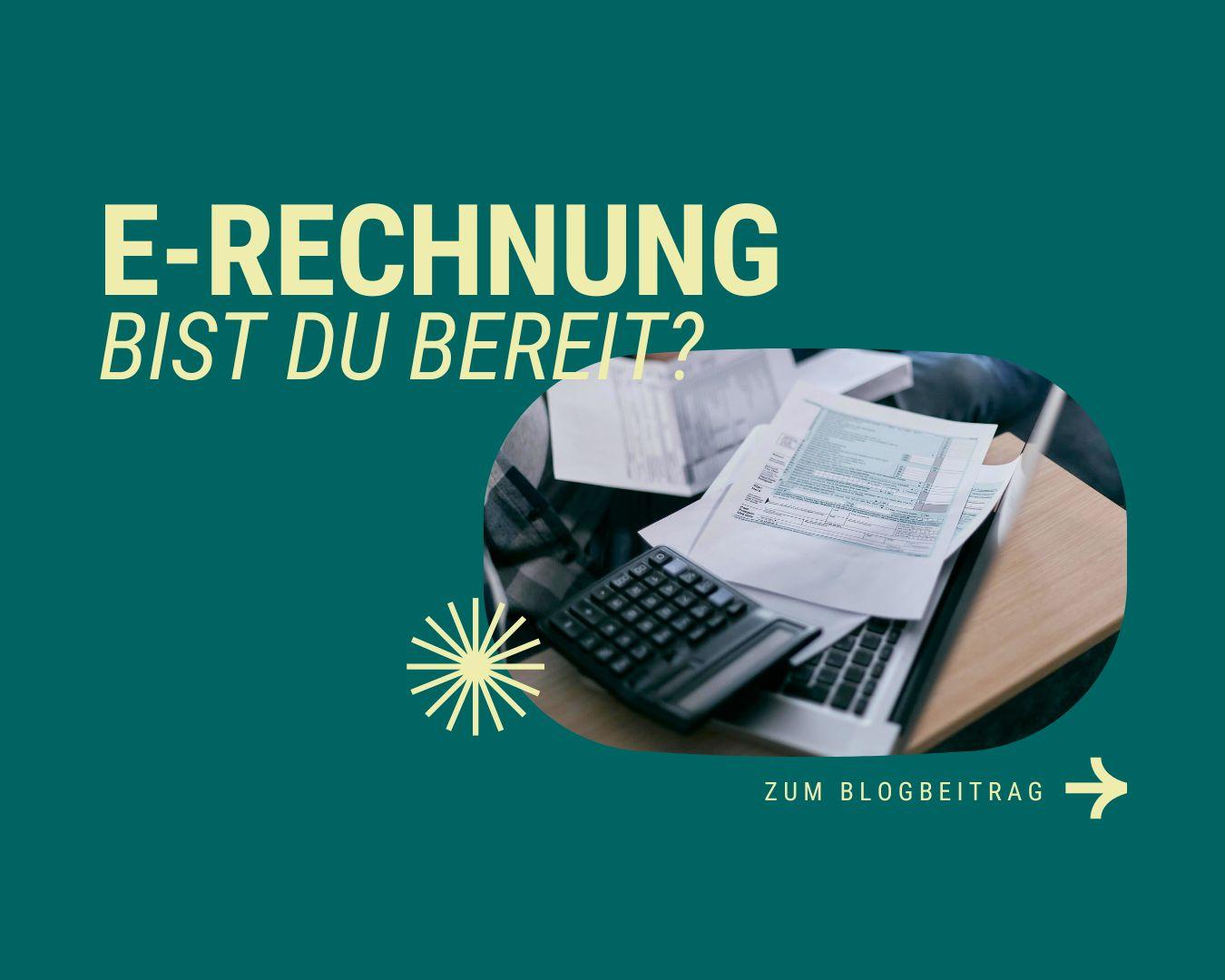 Titelgrafik zum Thema E-Rechnung 2025 mit Rechnungsdokumenten und Buchhaltung