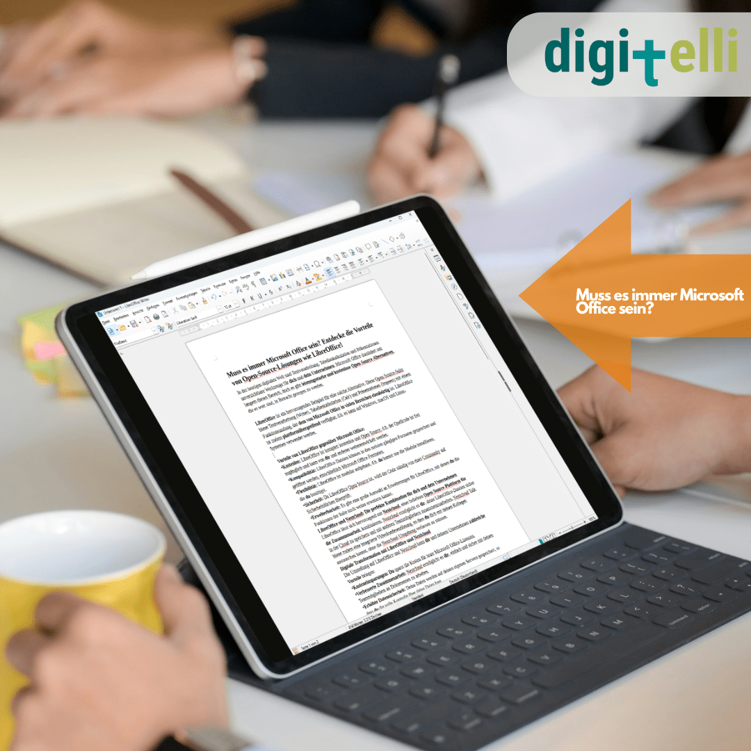 Tablet mit Textdokument als Symbol für Open-Source-Alternativen zu Microsoft Office