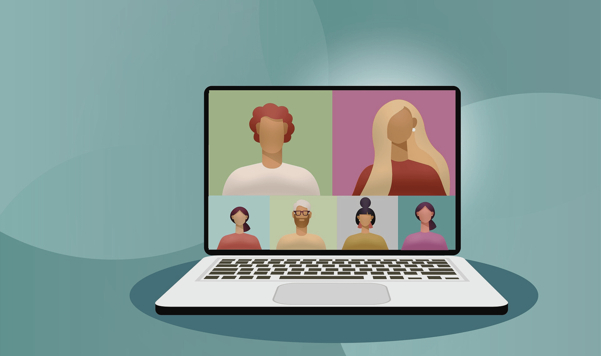 Videokonferenz mit mehreren Teilnehmern als Symbol für Skype und Online-Meetingsv