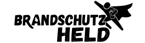 Logo von Brandschutzheld in schwarzer Ausführung mit Heldensymbol